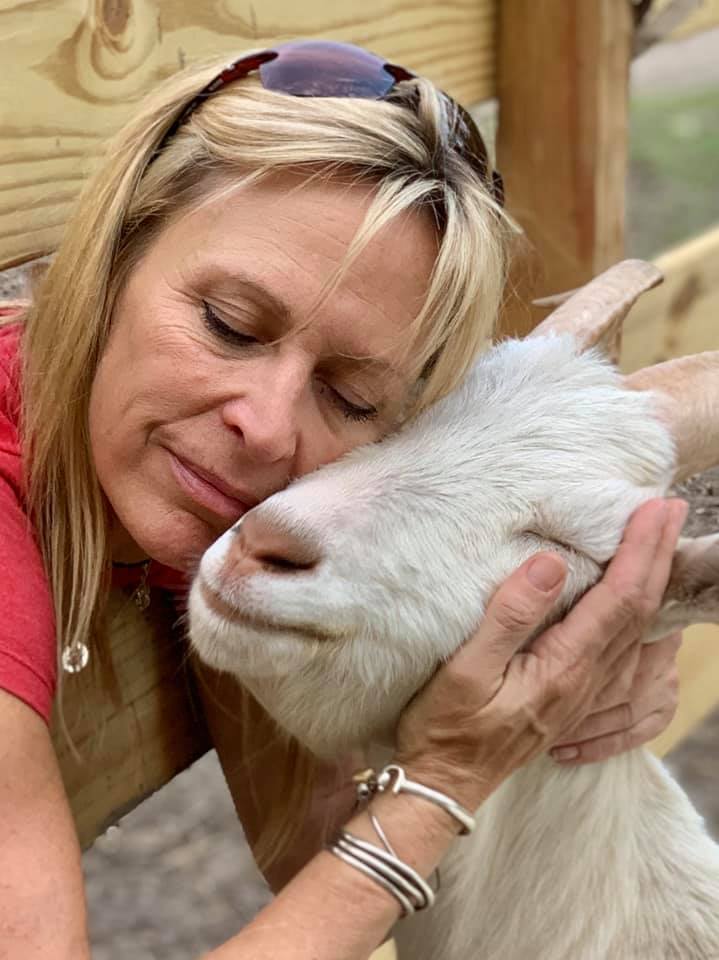 Billy, the baby goat, tells his mom just how much he loves her and that everything will be okay.  Courtesy of Laurie Zaleski/Facebook.com/FunnyFarmRescue