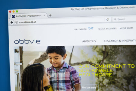 LONDON, UK - OCTOBER 21ST 2017: The homepage of the official website for the pharmaceutical company AbbVie Inc, on 21st October 2017.